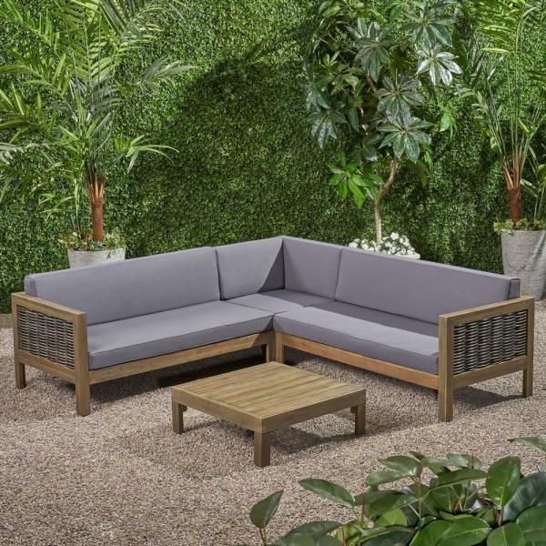 Gray Wood Outdoor Conversation Sets Regarding Most Recently Released Noble House Alcove Grey 5 Piece Acacia Wood Patio Conversation (View 13 of 15)