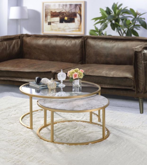 Gray Wood Outdoor Nesting Coffee Tables In 2019 Shanish Faux Marble & Gold Nesting Coffee Table (View 12 of 15)