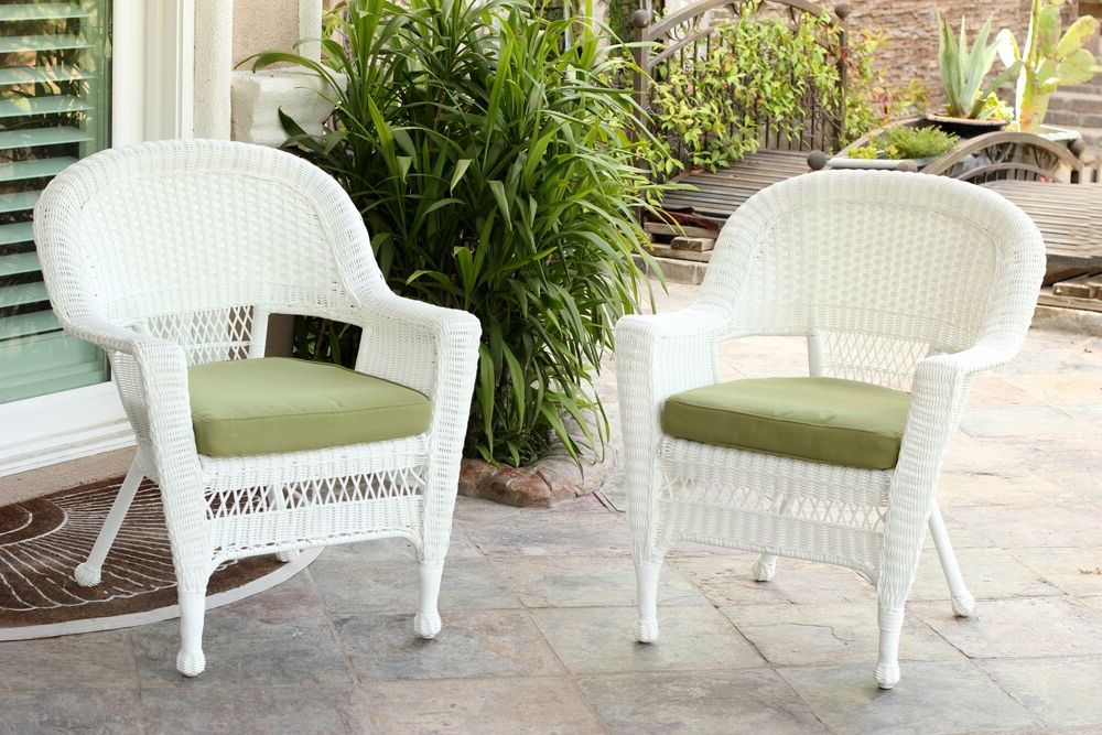 Green Rattan Outdoor Rocking Chair Sets Within Preferred Set Of 4 White Resin Wicker Outdoor Patio Garden Chairs – Celery Green (View 7 of 15)