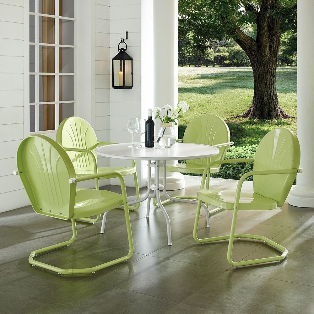 Griffith Key Lime 5 Piece Metal Outdoor Dining Set, Green, Crosley Pertaining To Preferred Green 5 Piece Outdoor Dining Sets (View 4 of 15)