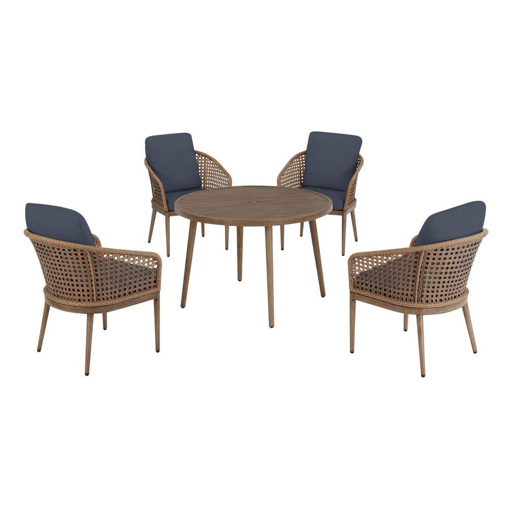 Hampton Bay Coral Vista 5 Piece Brown Wicker And Steel Outdoor Patio Intended For Well Liked Sky Blue Outdoor Seating Patio Sets (View 9 of 15)
