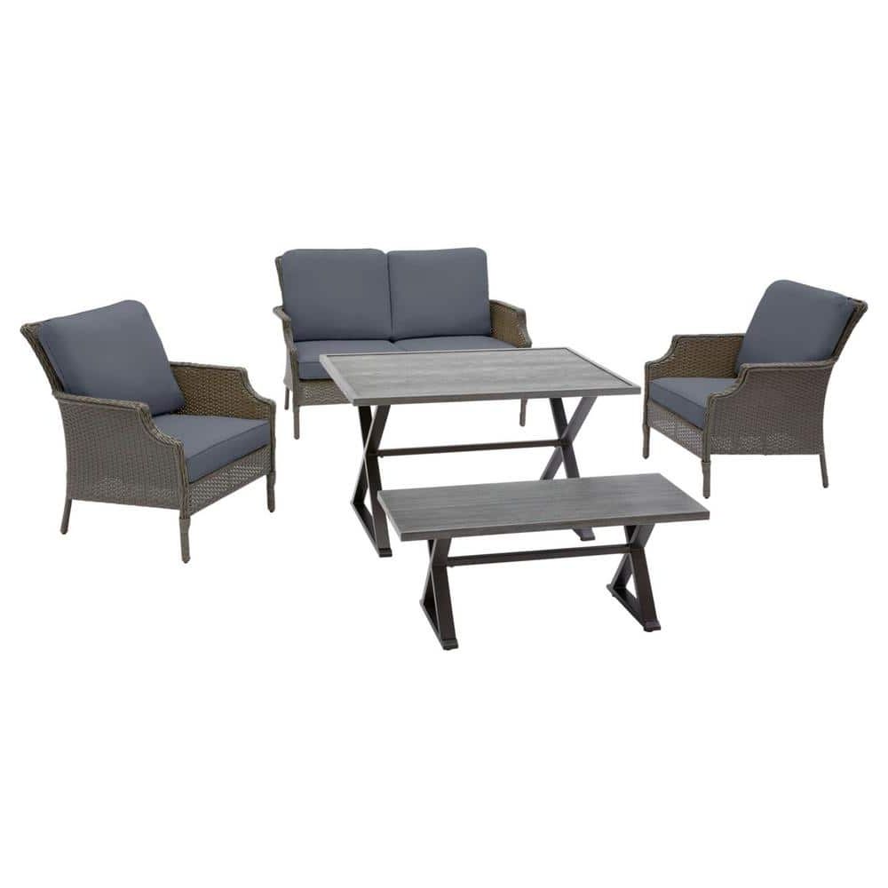 Hampton Bay Grayson 5 Piece Ash Gray Wicker Outdoor Patio Dining Set In Newest Sky Blue Outdoor Seating Patio Sets (View 4 of 15)