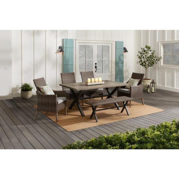 Hampton Bay Rock Cliff 6 Piece Brown Wicker Outdoor Patio Dining Set For Well Known Sky Blue Outdoor Seating Patio Sets (View 15 of 15)