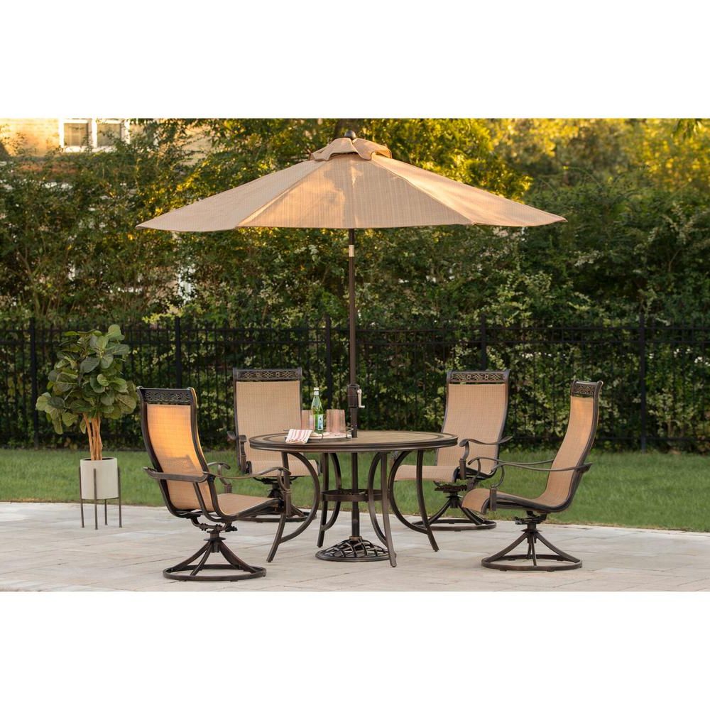 Hanover Monaco 5 Piece Outdoor Round Patio Dining Set And 4 Swivel With Regard To Preferred 5 Piece Patio Sets (View 12 of 15)