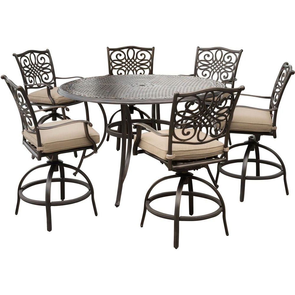 Hanover Traditions 7 Piece Aluminum Outdoor High Dining Set With Swivel Throughout Popular Natural Outdoor Dining Chairs (View 12 of 15)