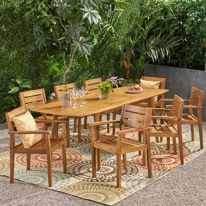 Highland Dunes Rehm Outdoor Expandable 9 Piece Dining Set (View 7 of 15)