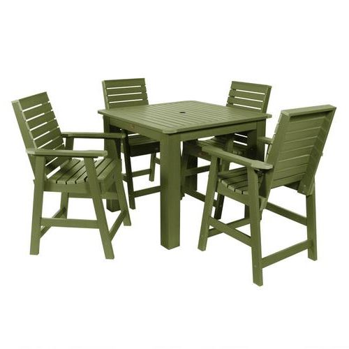 Highwood The Weatherly Collection 5 Piece Green Frame Bistro Patio Set Throughout Popular Green 5 Piece Outdoor Dining Sets (View 9 of 15)
