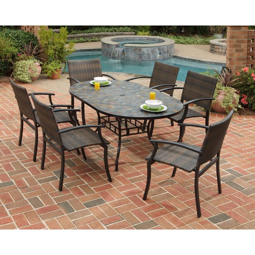 Home Styles Stone Harbor 7 Piece Slate Tile Top Rectangular Patio In Famous Oval 7 Piece Outdoor Patio Dining Sets (View 6 of 15)