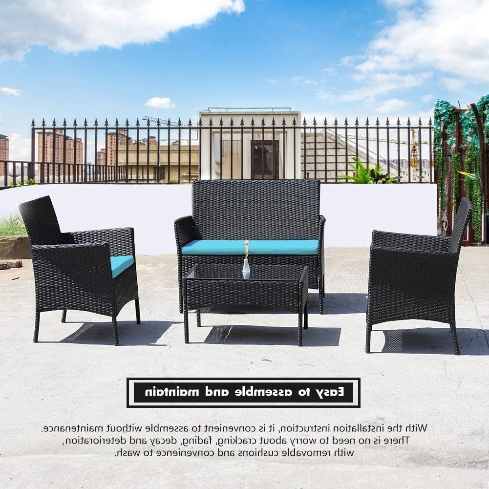 Indoor Outdoor Conversation Sets For Current Rattan Patio Indoor/outdoor Black/blue Conversation Set – Chairs (View 1 of 15)