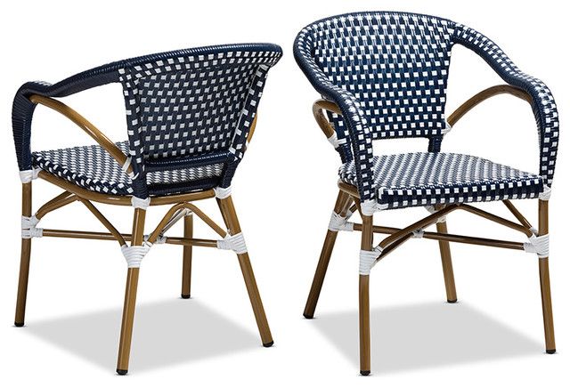 Indoor&outdoor Navy & White Bamboo Style Stackable Bistro Dining Chair Throughout Famous White Wood Soutdoor Seating Sets (View 12 of 15)
