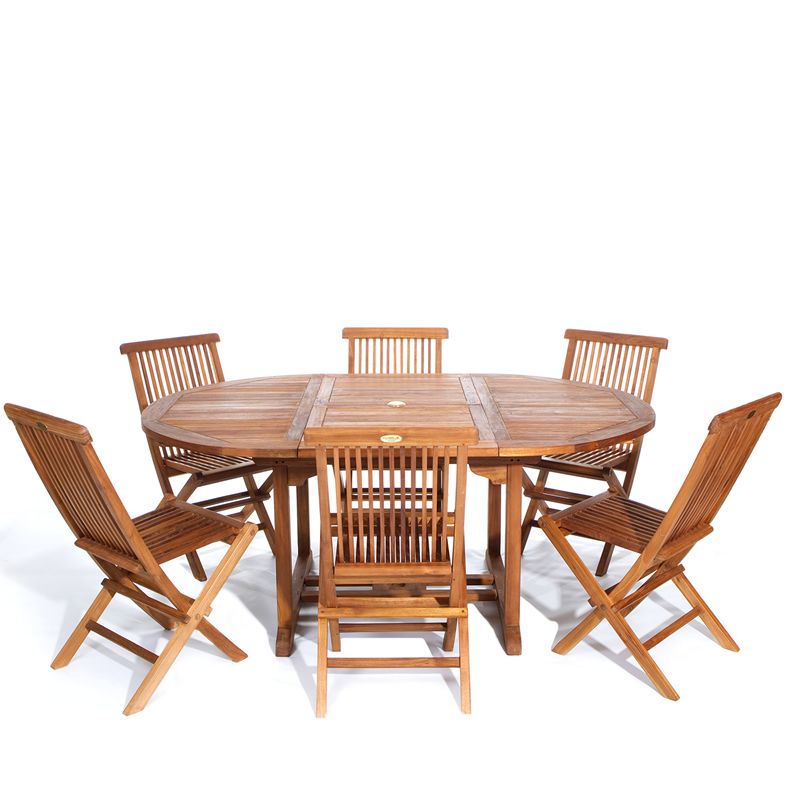Java Teak Nine Piece Oval Extension Table And Chair Set Pertaining To Most Up To Date Teak Folding Chair Patio Dining Sets (View 5 of 15)