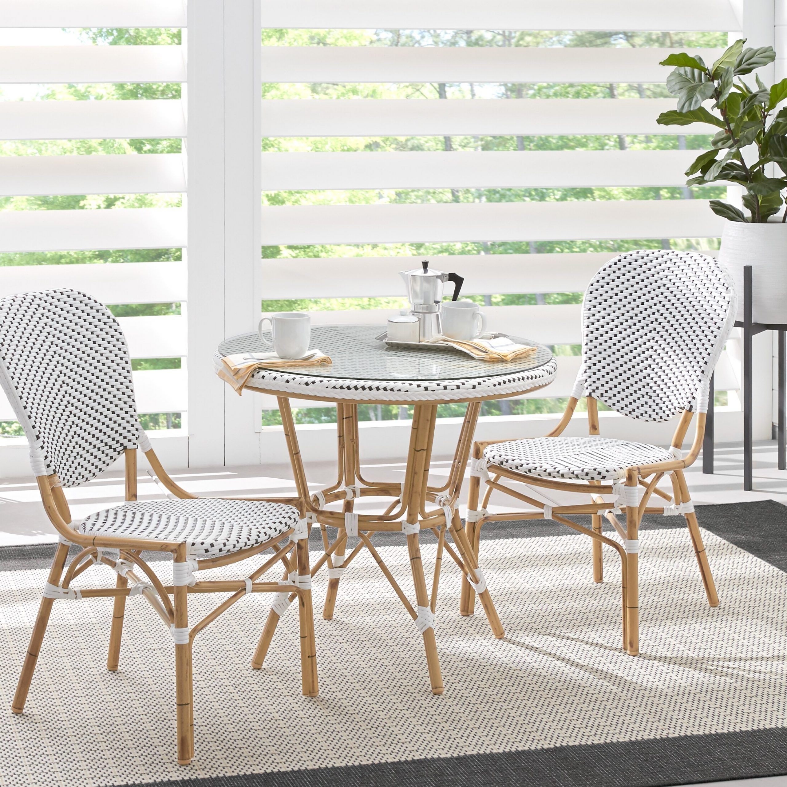 Juliette White 3 Pc Outdoor Dining Set – Round, Wicker Regarding Fashionable White Outdoor Patio Dining Sets (View 9 of 15)