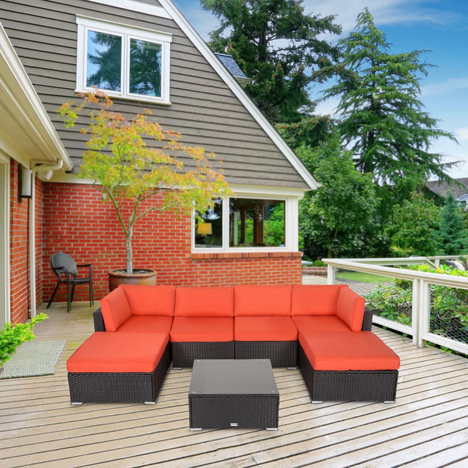Kinbor 7pcs Outdoor Patio Furniture Sectional Pe Rattan Wicker Rattan With Regard To 2020 Outdoor Wicker Orange Cushion Patio Sets (View 6 of 15)