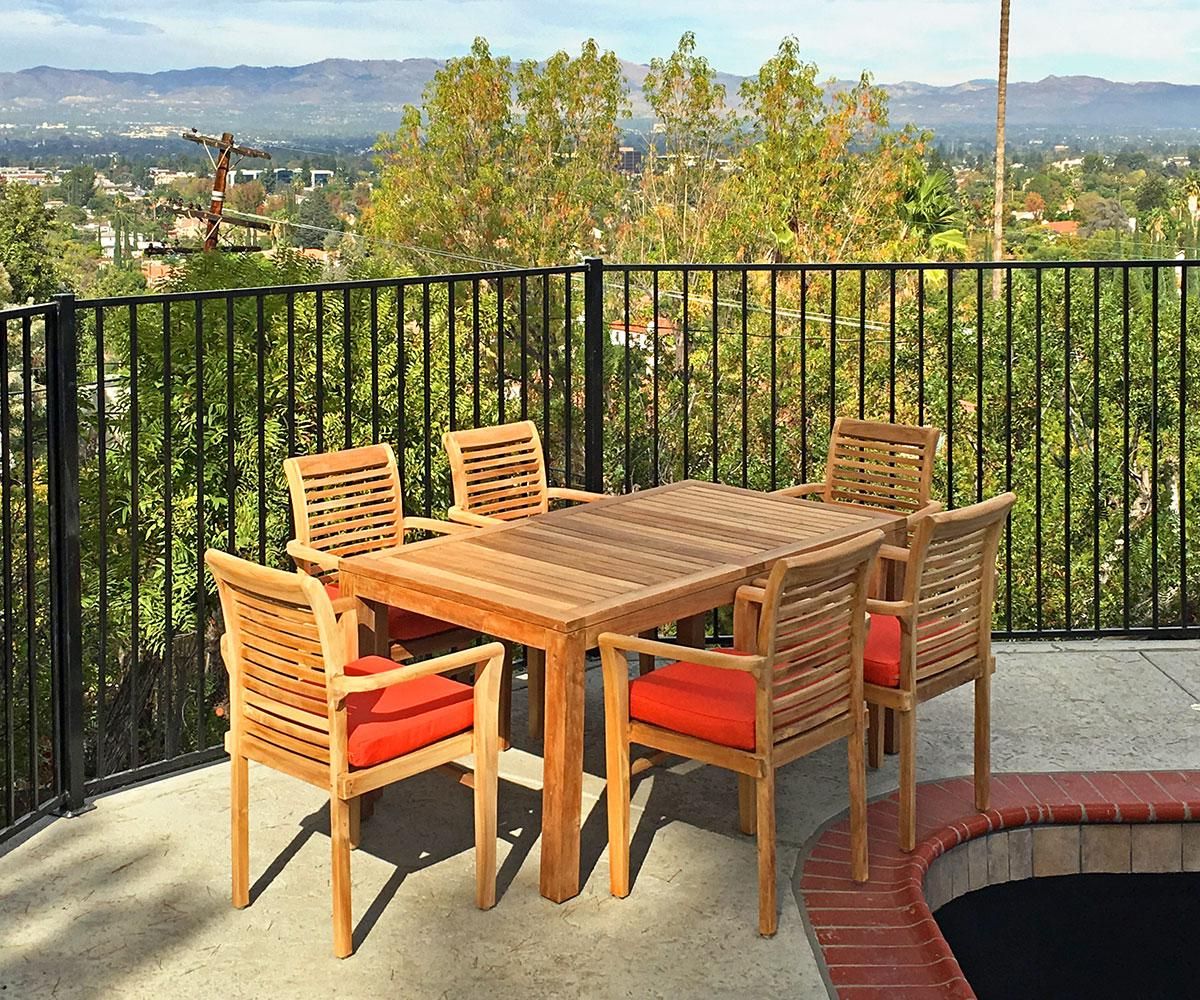 Kissi Teak 7 Piece Dining Set With Cushions – Iksun Teak Patio With 2019 7 Piece Teak Wood Dining Sets (View 8 of 15)