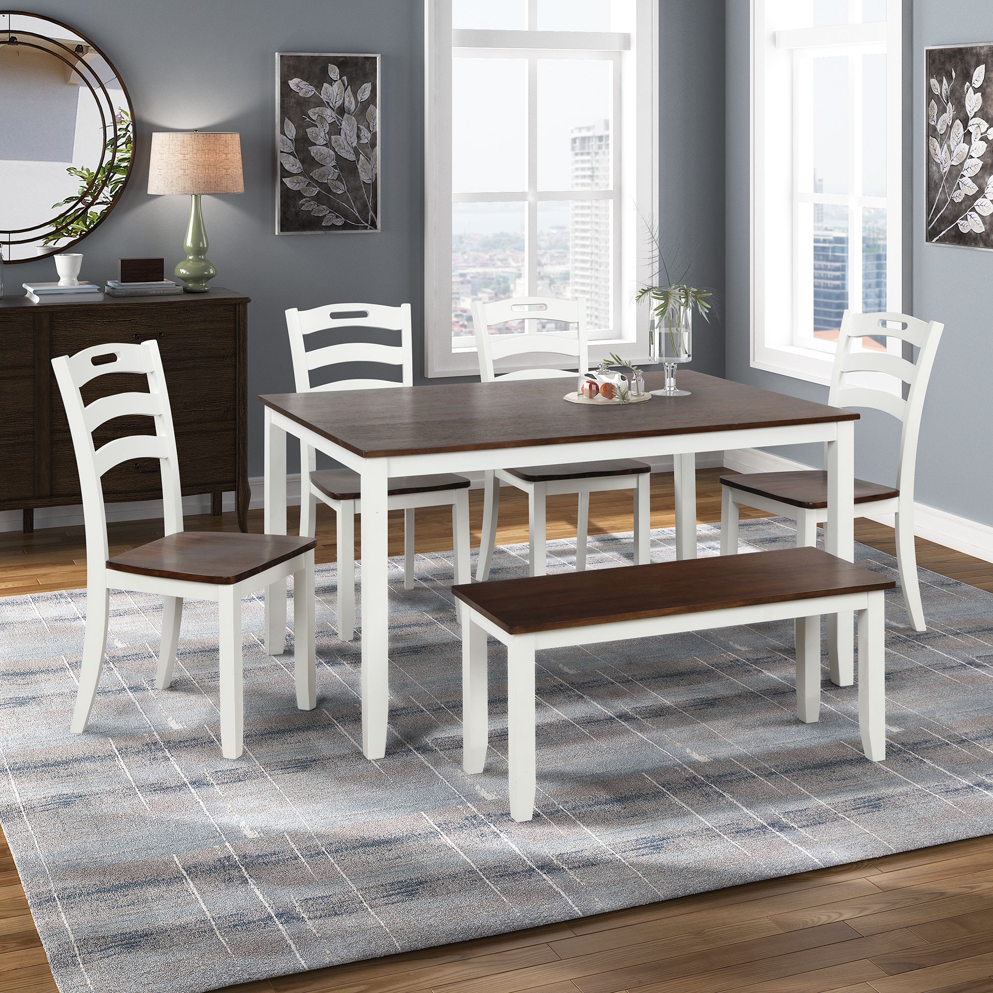 Kitchen Table And 4 Chairs Set, Urhomepro 6 Piece Wood Dining Set With Throughout Popular Wood Bistro Table And Chairs Sets (View 9 of 15)