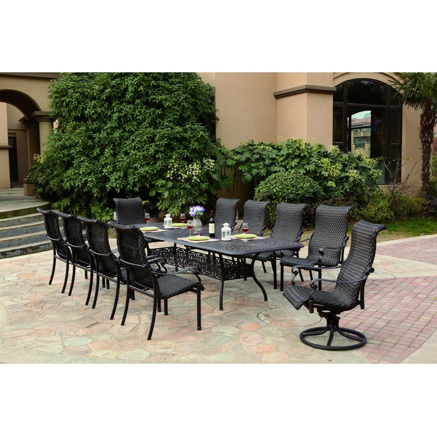 Large Rectangular Patio Dining Sets For Preferred Victoria 11 Piece Resin Wicker Patio Dining Set W/ 92 X 42 Inch (View 14 of 15)