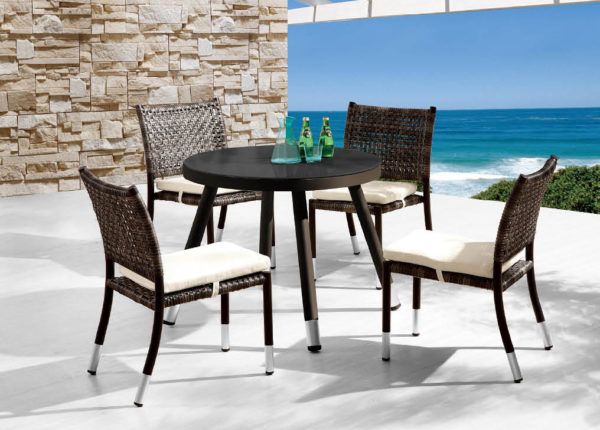Latest Armless Round Dining Sets Within Fatsia Modern Outdoor Round Dining Set For Four With Armless Chairs (View 10 of 15)