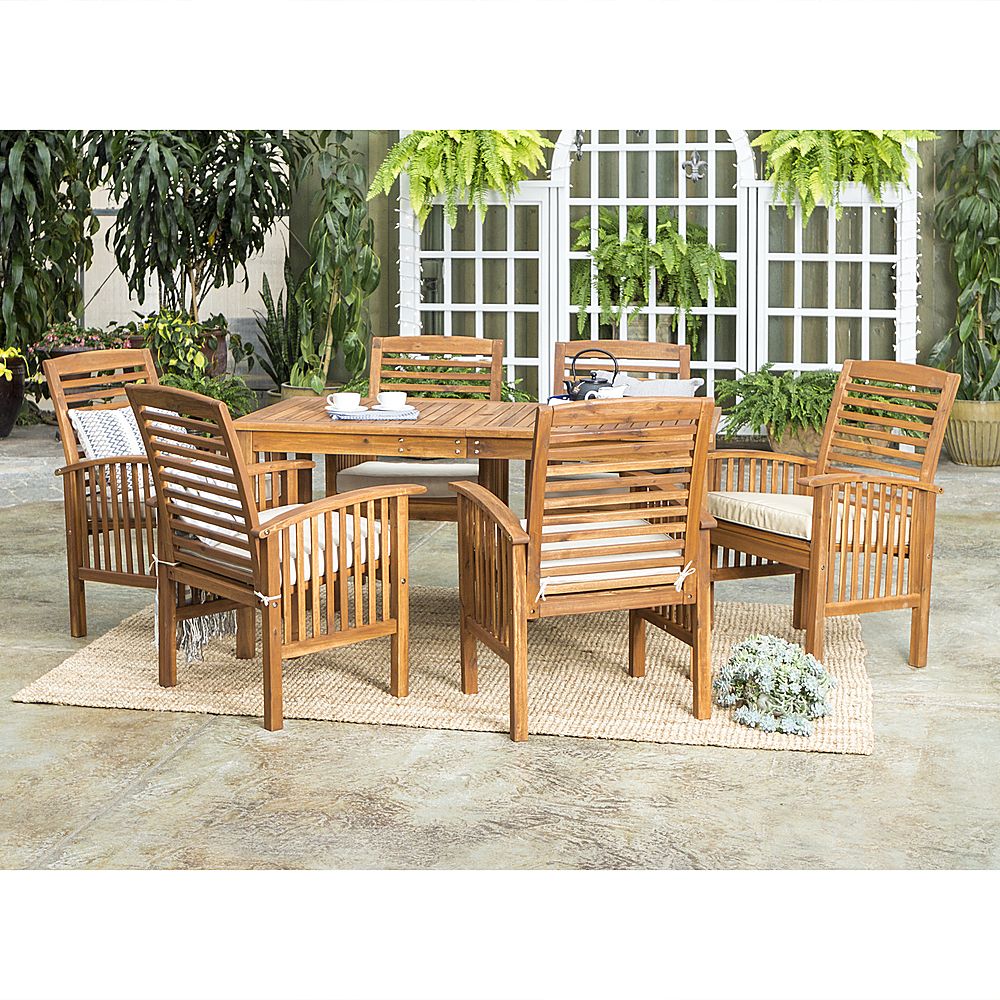 Latest Best Buy: Walker Edison 7 Piece Everest Acacia Wood Patio Dining Set In Acacia Wood Outdoor Seating Patio Sets (View 8 of 15)