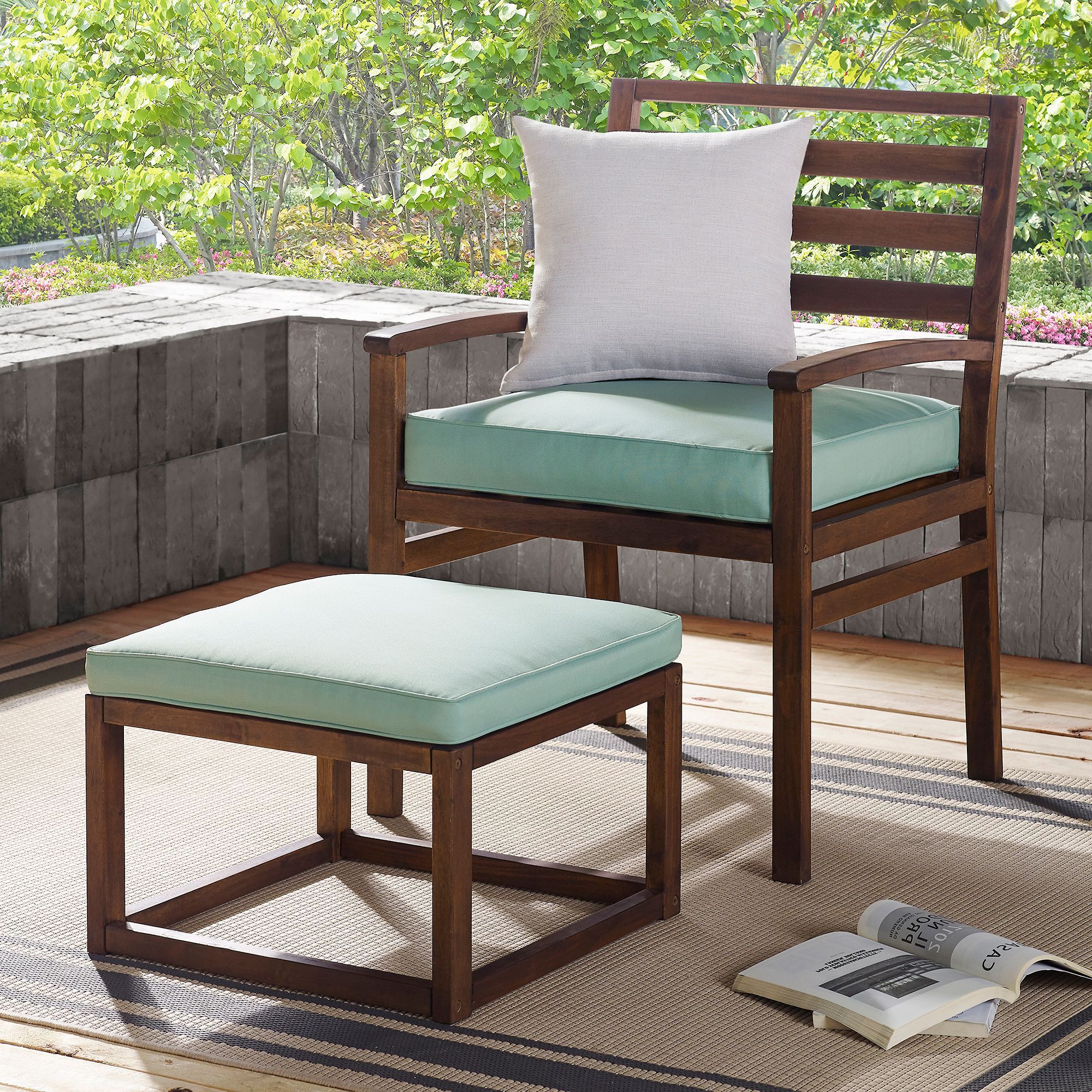 Latest Dark Wood Outdoor Chairs With Manor Park Acacia Wood Outdoor Patio Chair & Pull Out Ottoman – Dark (View 11 of 15)
