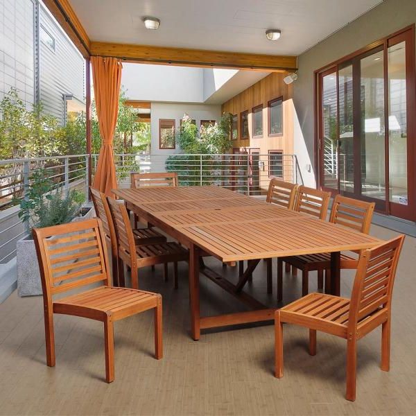 Latest Eucalyptus Extendable Patio Dining Sets Intended For Amazonia Turner 9 Piece Eucalyptus Extendable Rectangular Patio Dining (View 9 of 15)