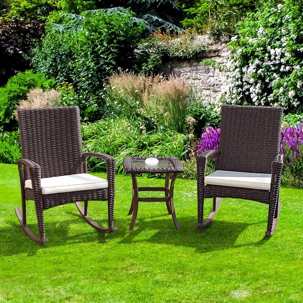 Latest Giantex 3 Pcs Rattan Wicker Patio Furniture Set Coffee Table Rocking Within Outdoor Rocking Chair Sets With Coffee Table (View 14 of 15)