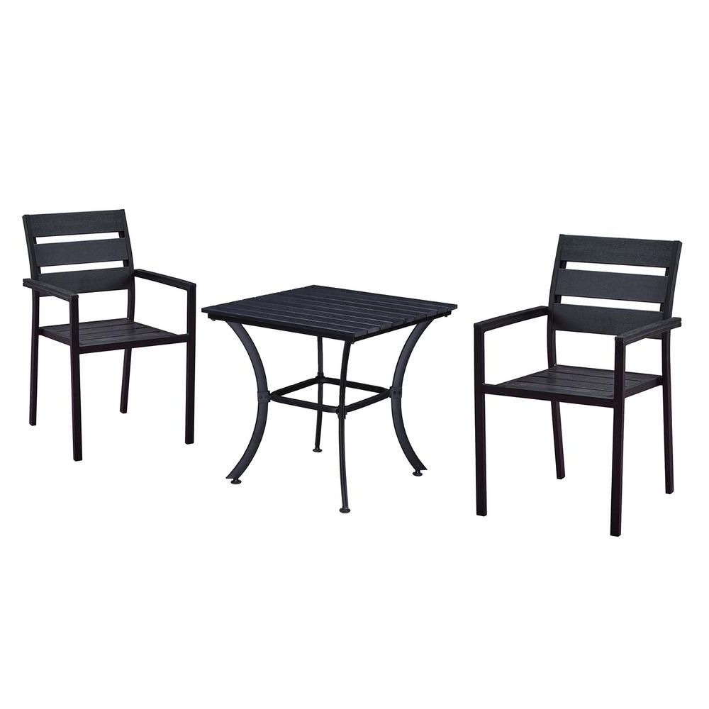 Latest Modern Contemporary Black 3 Piece Metal Square Outdoor Dining Set With Intended For Black Outdoor Dining Modern Chairs Sets (View 5 of 15)