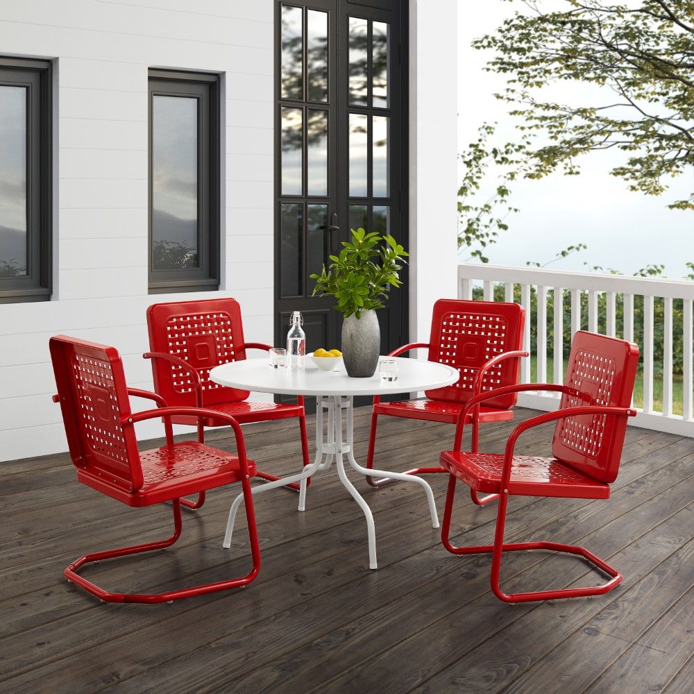 Latest Red Metal Outdoor Table And Chairs Sets With Regard To Crosley Furniture – Bates 5 Piece Outdoor Dining Set Bright Red Gloss (View 13 of 15)