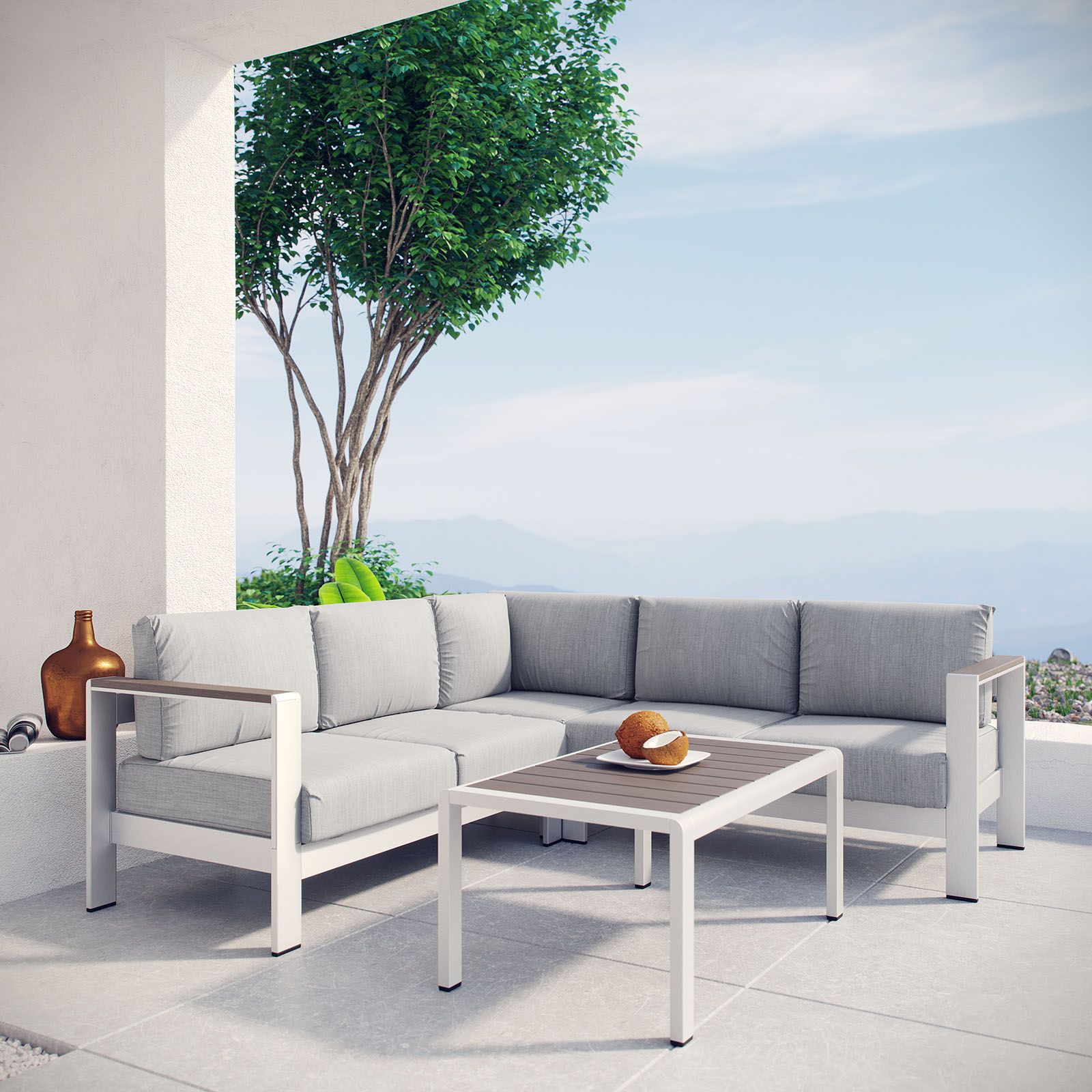 Latest Shore 4 Piece Outdoor Patio Aluminum Sectional Sofa Set Silver Gray Inside 4 Piece Outdoor Sectional Patio Sets (View 3 of 15)