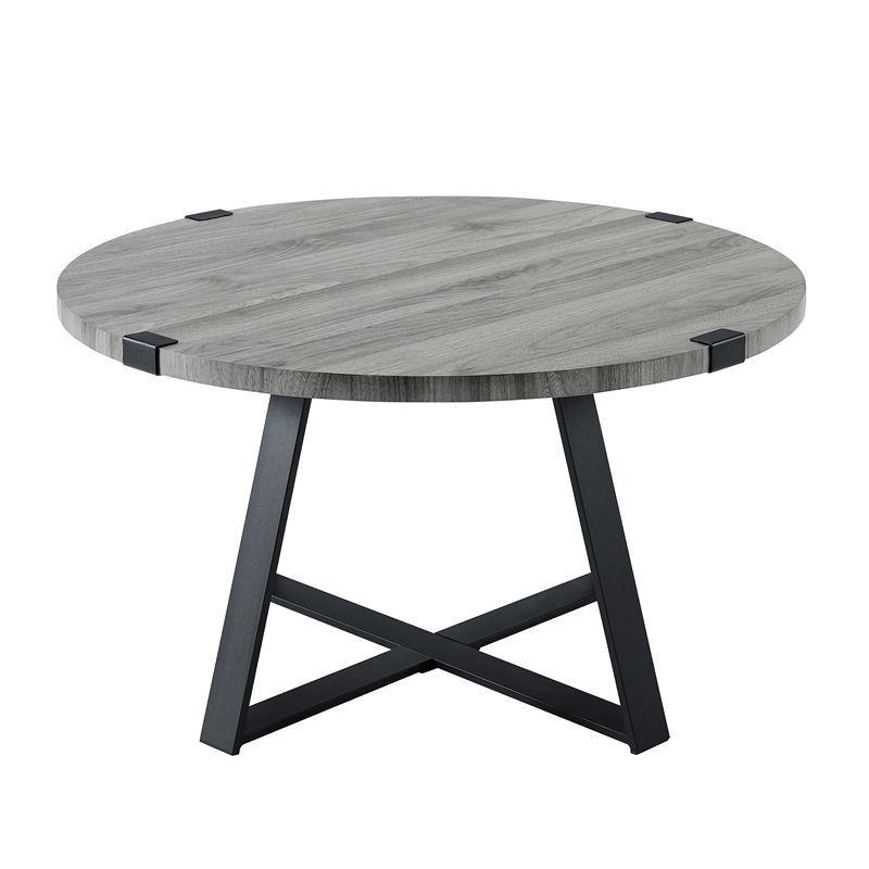 Latest Wood And Steel Outdoor Side Tables Within 30" Rustic Round Metal Wrap Coffee Table – Slate Gray – Af30mwctsg (View 8 of 15)