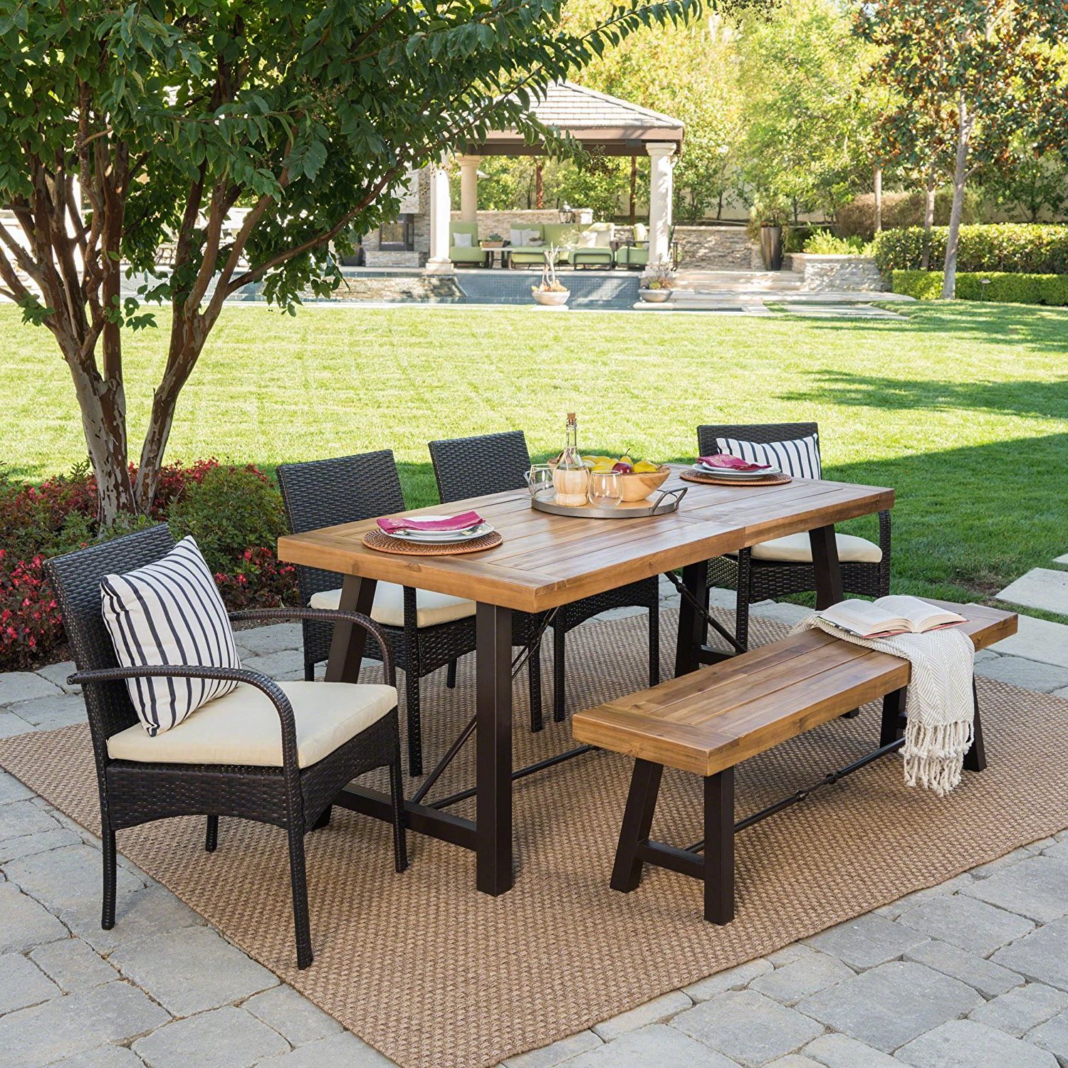 Luxury Furniture Review: Belham Outdoor 6 Piece Teak Finished Acacia Pertaining To Recent Teak Wicker Outdoor Dining Sets (View 5 of 15)