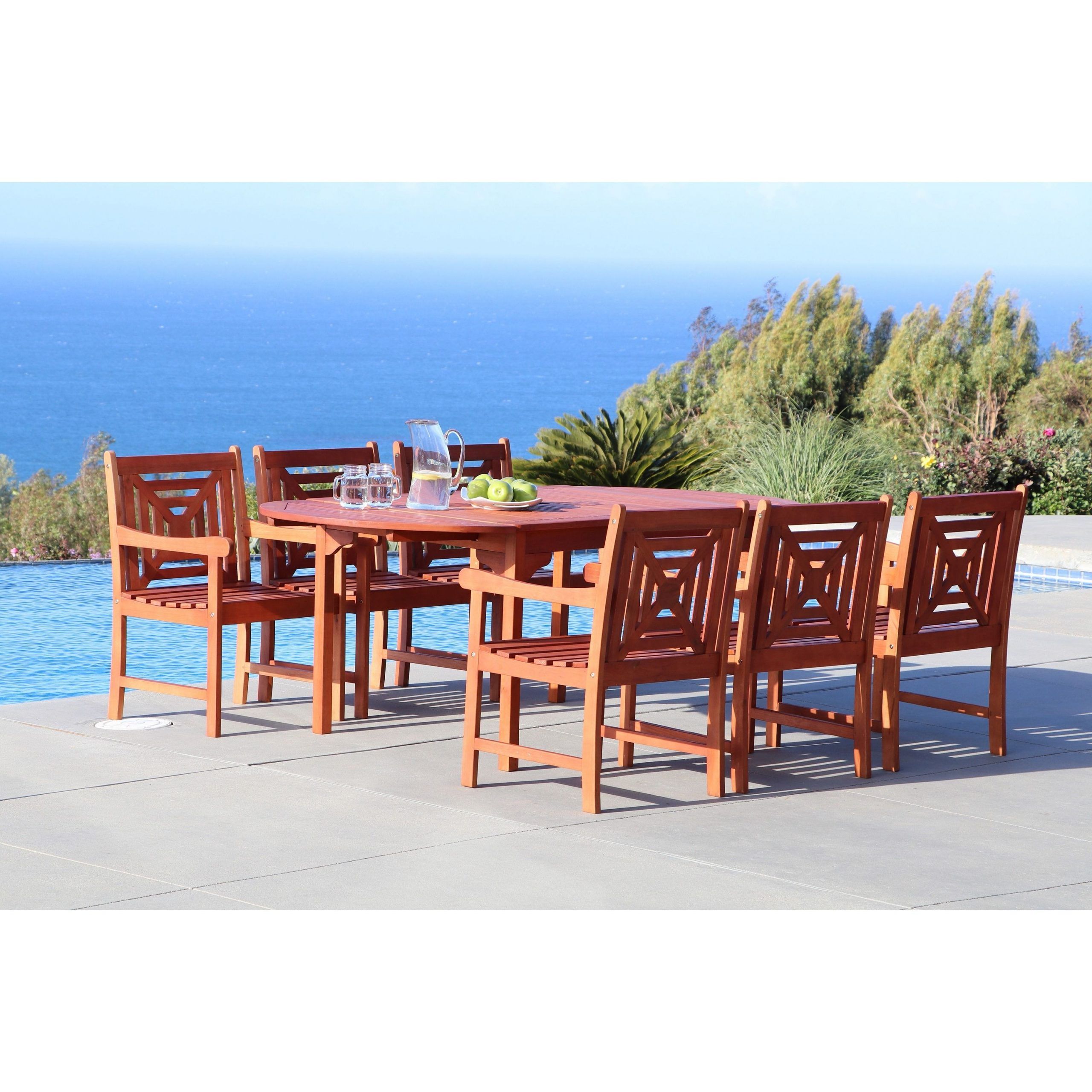 Malibu Eco Friendly 7 Piece Outdoor Hardwood Dining Set With Oval With Most Recently Released Oval 7 Piece Outdoor Patio Dining Sets (View 4 of 15)