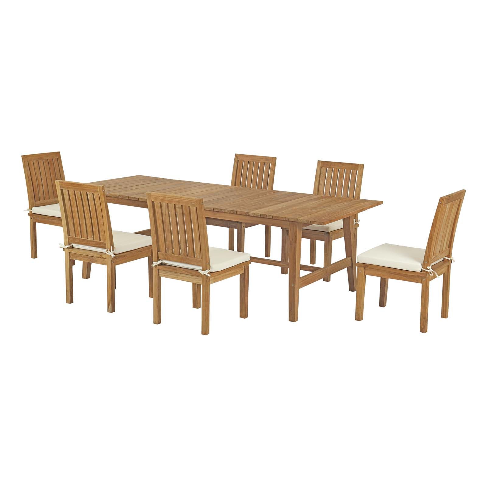 Marina 7 Piece Outdoor Patio Teak Outdoor Dining Set With Famous 7 Piece Teak Wood Dining Sets (View 14 of 15)