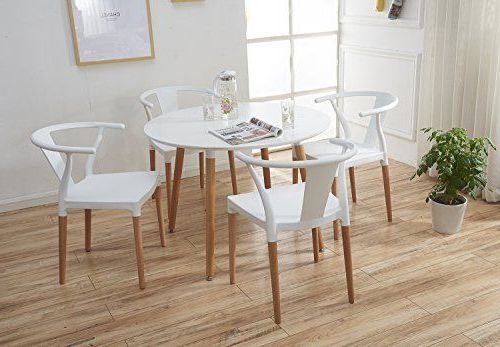 Merax® Modern Molded Plastic Dining Side Chair With Solid Wood Legs Inside Most Up To Date White Shell Large Patio Dining Sets (View 8 of 15)
