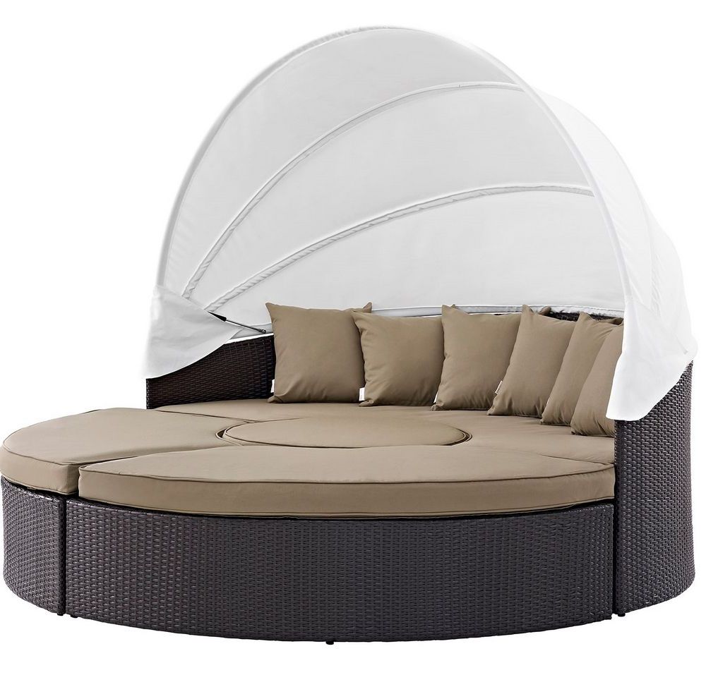 Mocha Fabric Outdoor Wicker Armchair Sets In Most Up To Date Quest Mocha Fabric/espresso Pe Rattan Patio Daybedmodway (View 5 of 15)