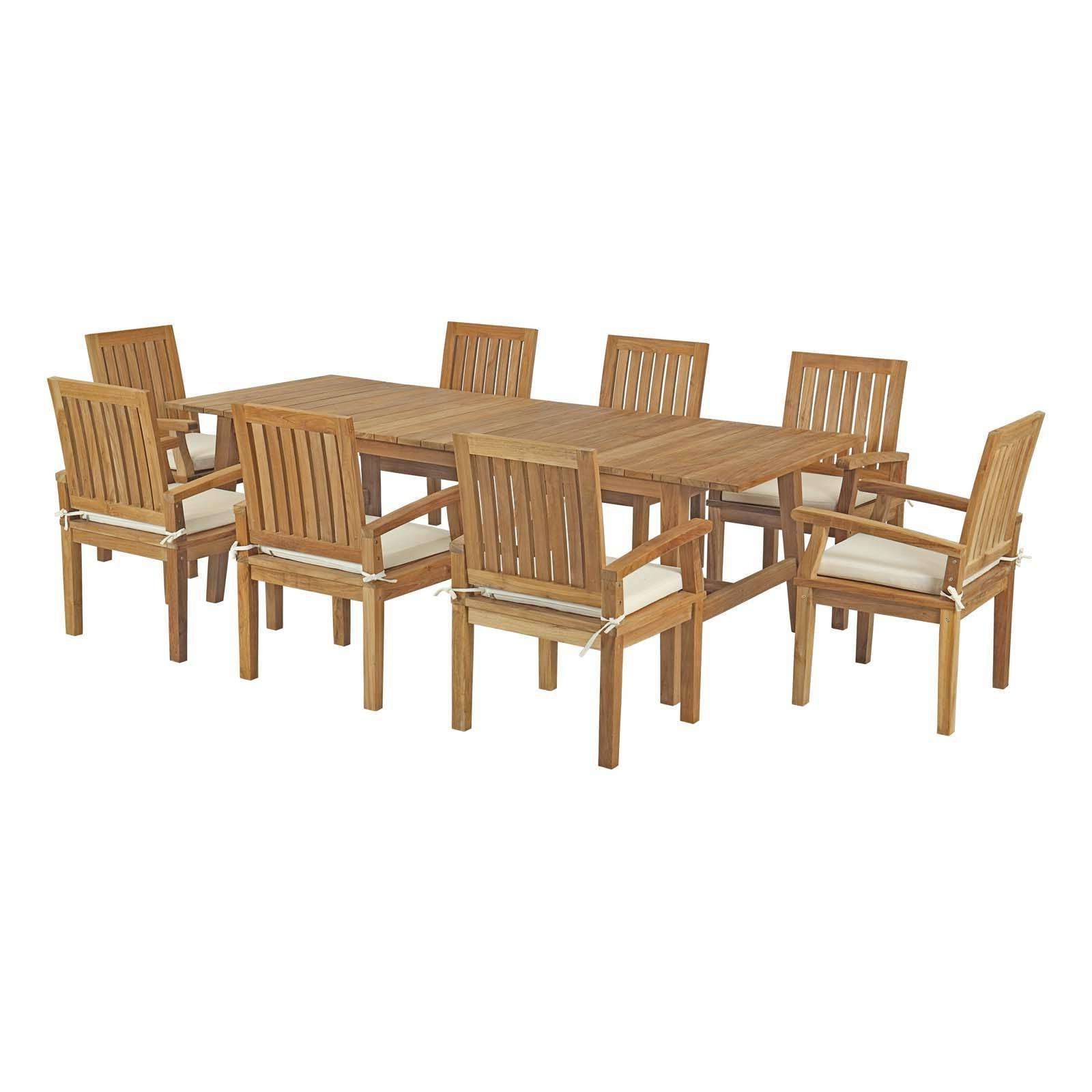 Modterior :: Outdoor :: Outdoor Sets :: Marina 9 Piece Outdoor Patio Within Most Recent 9 Piece Teak Wood Outdoor Dining Sets (View 15 of 15)