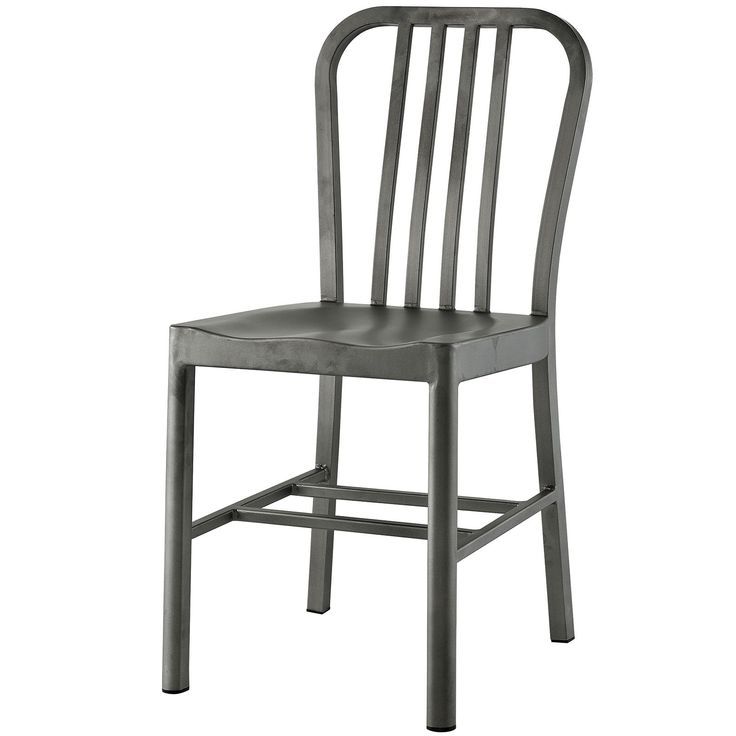 Modway Clink Brushed Metal Dining Side Chair In Silver Restaurant Patio Intended For Most Current Brushed Aluminum Outdoor Armchair Sets (View 2 of 15)