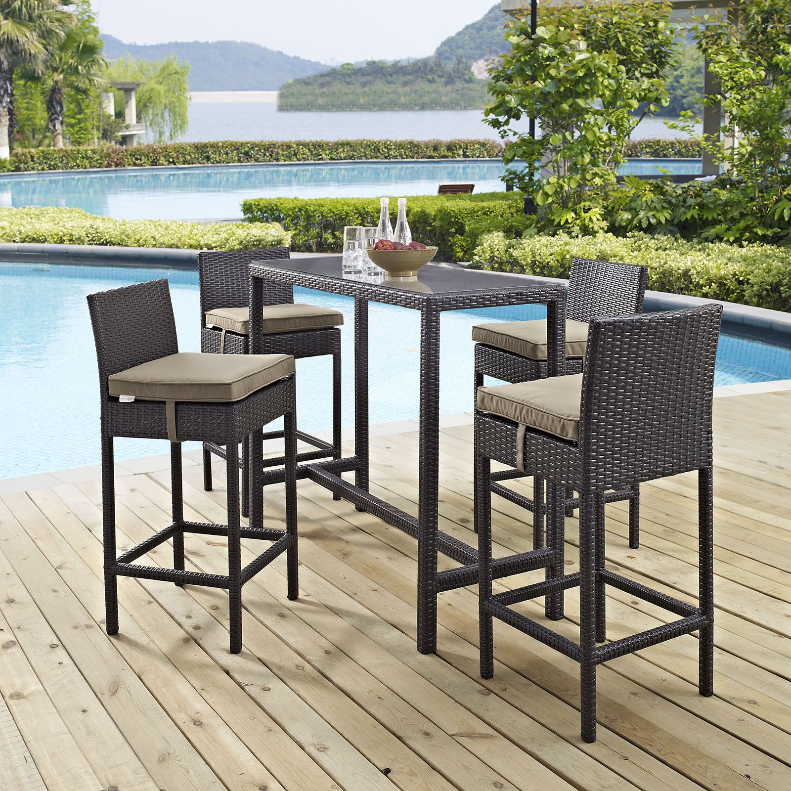 Modway Convene Wicker 5 Piece Rectangular Patio Pub Set – Patio Dining Inside Most Up To Date Large Rectangular Patio Dining Sets (View 8 of 15)