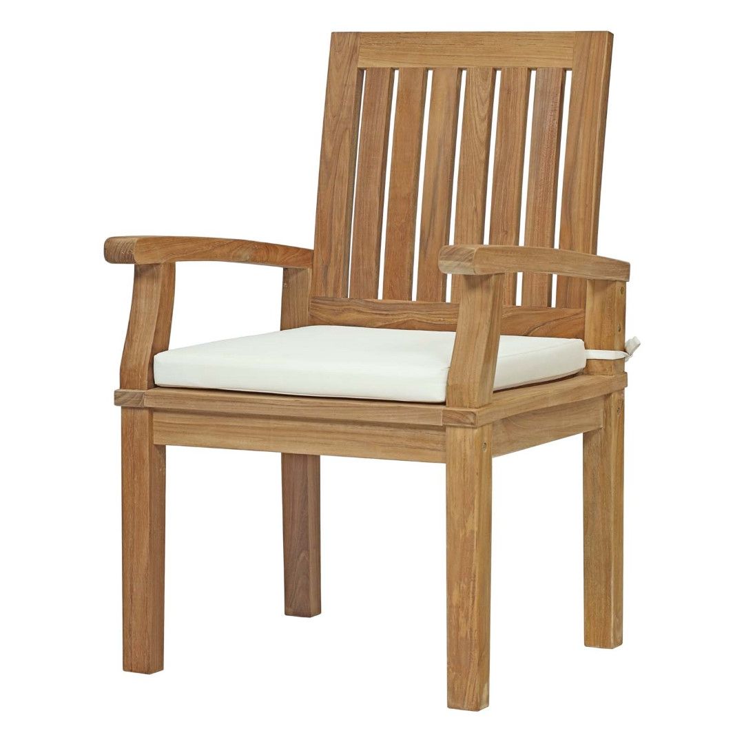 Modway Marina Outdoor Patio Premium Grade A Teak Wood Dining Chair In Throughout Recent White Wood Soutdoor Seating Sets (View 15 of 15)