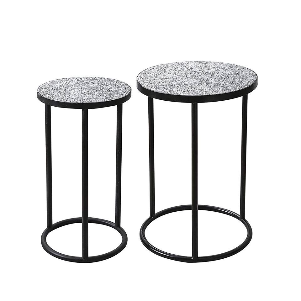 Mosaic Black Metal Round Side Table – Plant Stand – Glass Top Indoor Within Most Up To Date Mosaic Black Outdoor Accent Tables (View 10 of 15)