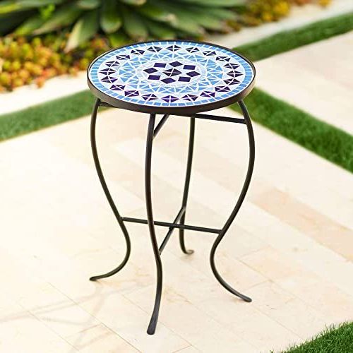 Mosaic Black Outdoor Accent Tables With Most Recent Best Seller Teal Island Designs Cobalt Mosaic Black Iron Outdoor Accent (View 14 of 15)