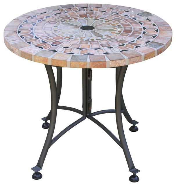Mosaic Tile Top Round Side Tables With Most Recently Released Sanstone Mosaic Accent Table With Metal Base – Southwestern – Table (View 5 of 15)