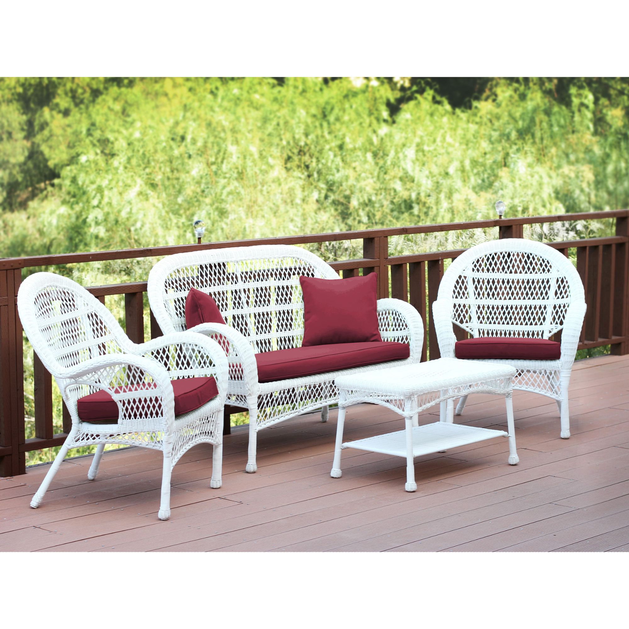 Most Current 4 Piece Outdoor Sectional Patio Sets Within 4 Piece White Wicker Outdoor Furniture Patio Conversation Set – Red (View 14 of 15)