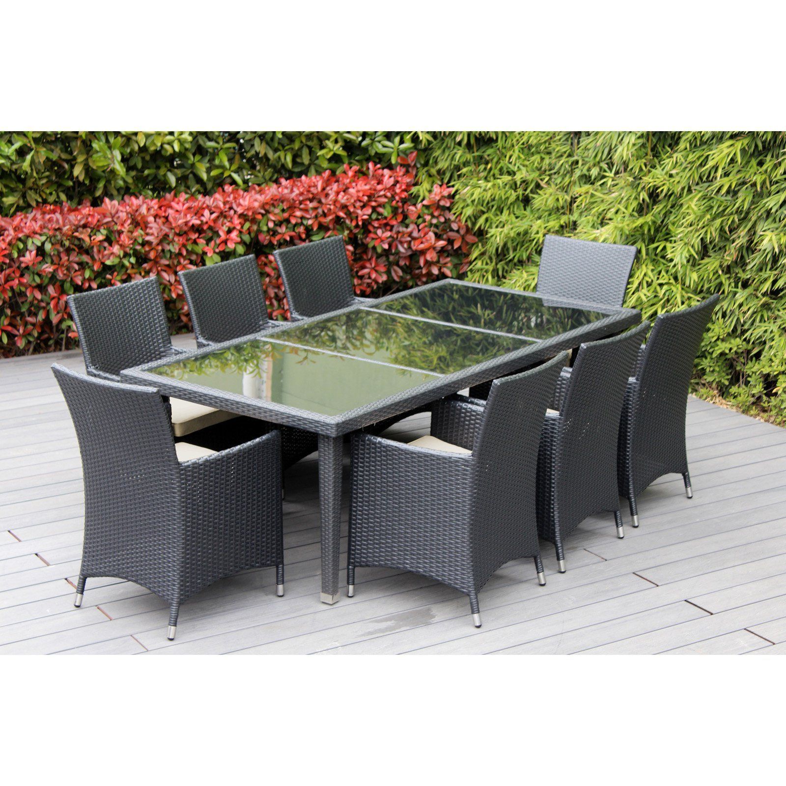 Most Current Gray Wicker Rectangular Patio Dining Sets Throughout Outdoor Ohana All Weather Wicker 9 Piece Patio Dining Table Set Gray (View 14 of 15)
