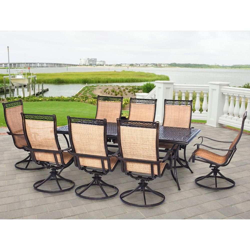 Most Current Hanover Manor 9 Piece Rectangular Patio Dining Set With Eight Swivel For Rectangular Patio Dining Sets (View 15 of 15)