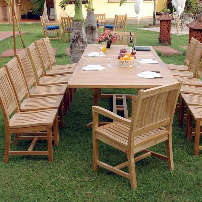 Most Current Valencia 15 Piece Teak Patio Dining Set W/ 79 X 43 Inch Rectangular Throughout Teak Outdoor Square Dining Sets (View 3 of 15)
