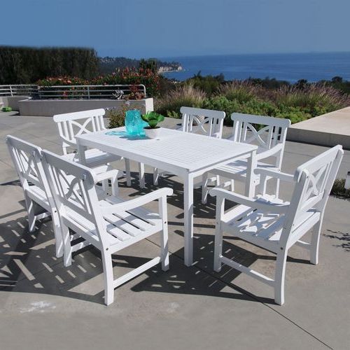Most Current White Outdoor Patio Dining Sets Regarding Bradley Contoured 7 Piece Wood Patio Dining Set With Rectangle Table (View 13 of 15)