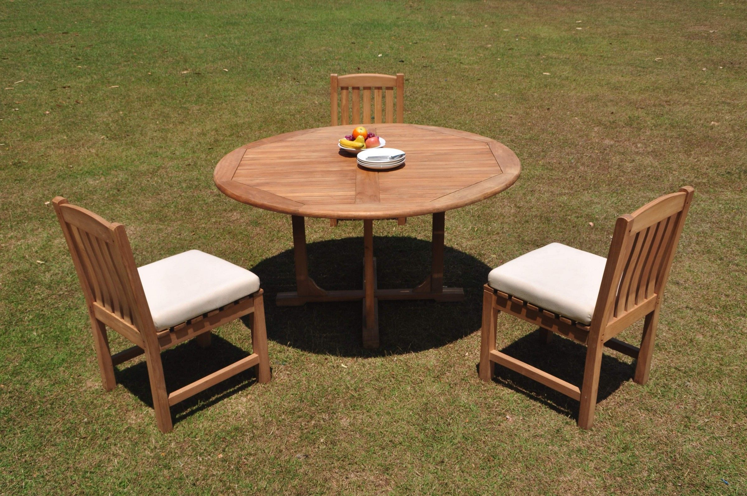 Most Popular Armless Round Dining Sets Regarding A Grade Teak 4pc Dining 60" Round Table 3 Devon Armless Chair Set (View 5 of 15)