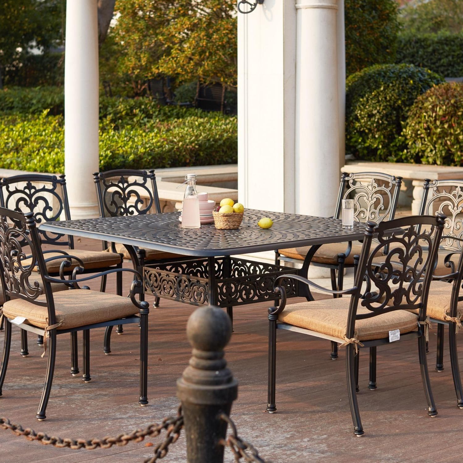 Most Popular Darlee Santa Barbara 9 Piece Cast Aluminum Patio Dining Set With Square Throughout 9 Piece Outdoor Square Dining Sets (View 7 of 15)