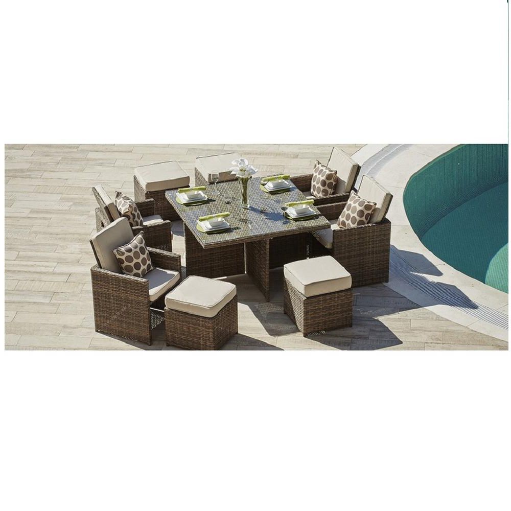 Most Popular Direct Wicker Cubo Variegated Brown 9 Piece Wicker Square Outdoor For Brown 9 Piece Outdoor Dining Sets (View 13 of 15)