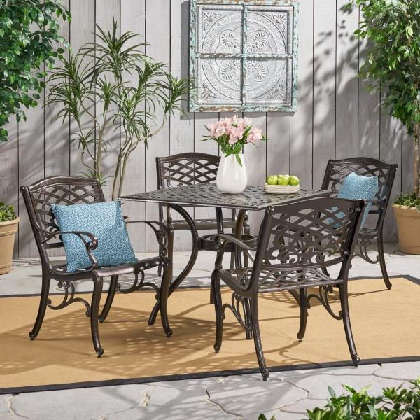 Most Popular Green 5 Piece Outdoor Dining Sets Throughout Better Homes And Gardens Clayton Court Patio Dining Set, Wrought Iron (View 2 of 15)